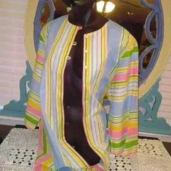 Saks Fifth Avenue Chiha by Jaconelli Rare VintageVertical Pastel Lines H… - Picture 9 of 16